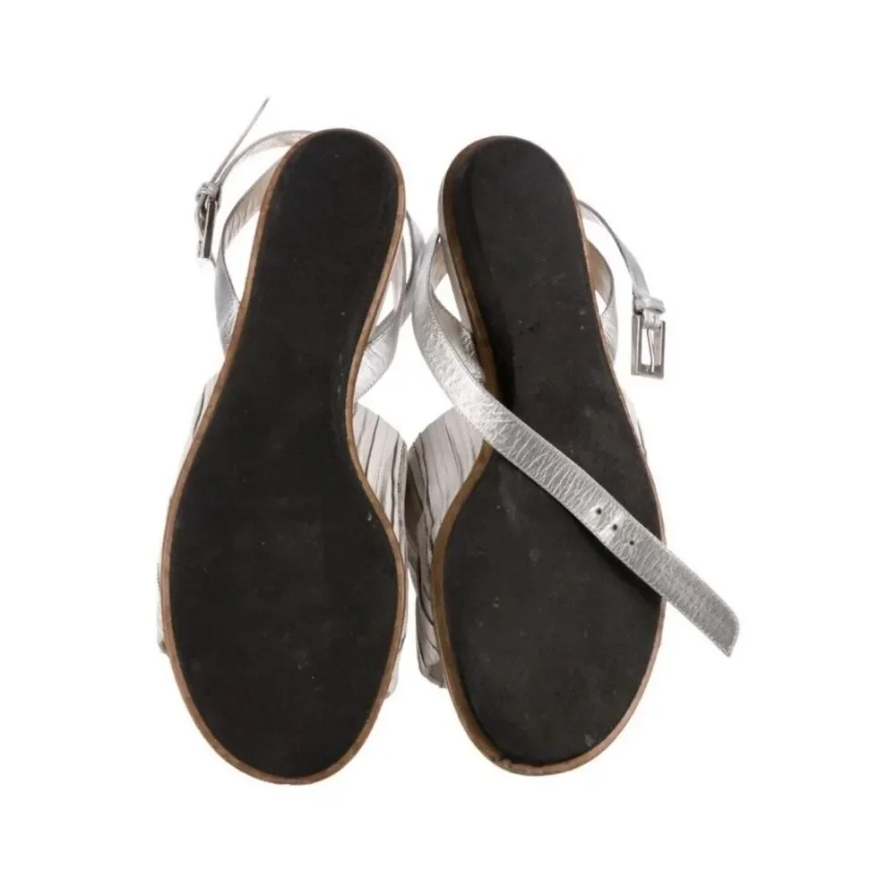 fabiana filippi Authentic White Silver Beaded Leather Strappy Flat Sandals 7